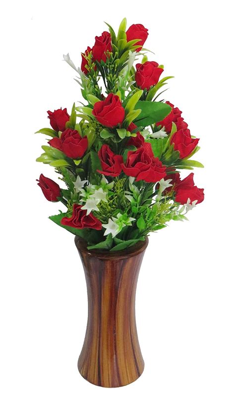 Buy Ysk Creation Artificial Flower Wooden Pot With Rose Flower Red