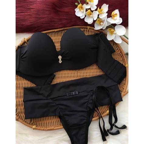 CONJUNTO DE LINGERIE TOMARA QUE CAIA COR PRETO Shopee Brasil