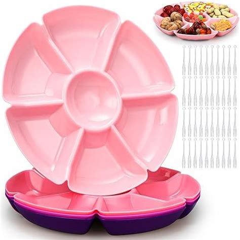 4 Pcs Sectional Round Plastic Serving Trayplatters Party