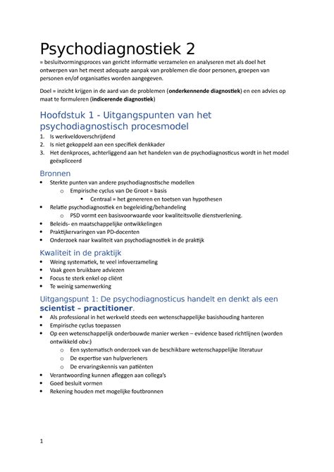 Psd Samenvatting Psd Jaar Psychodiagnostiek