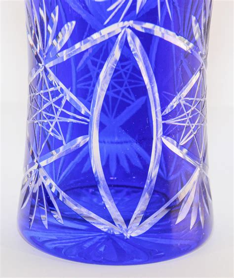 Vintage Bohemian Cobalt Blue Cut To Clear Glass Crystal Vase At 1stdibs