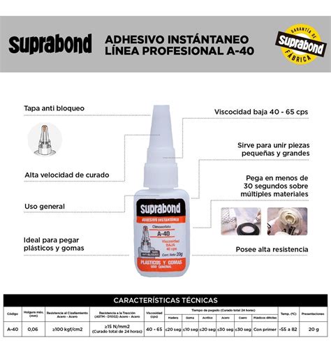 Adhesivo Cianoacrilato Suprabond A 40 Plásticos Y Gomas 20g Tienda