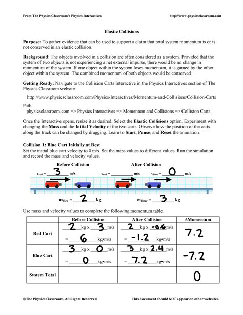 Elastic Collisions From The Physics Classrooms Physics Interactives