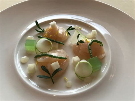 Hokkaido Scallop Carpaccio Granny Smith Textures Shallot Cream