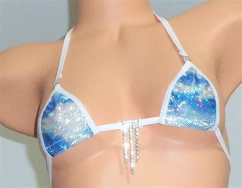 Mini Micro Bikini With Rhinestones Choice Of G String Cloud Holographic