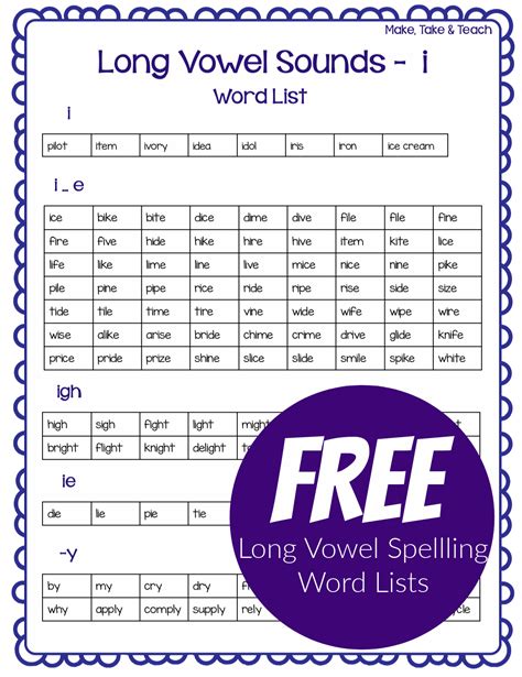 Long I Word Lists