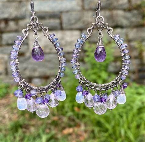 Amethyst Hoop Earrings In 2021 Gemstone Hoop Earrings Silver Hoop Earrings Sterling Silver