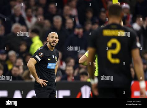 Amsterdam L R Nordin Amrabat Of Aek Athens Receives A Yellow Card