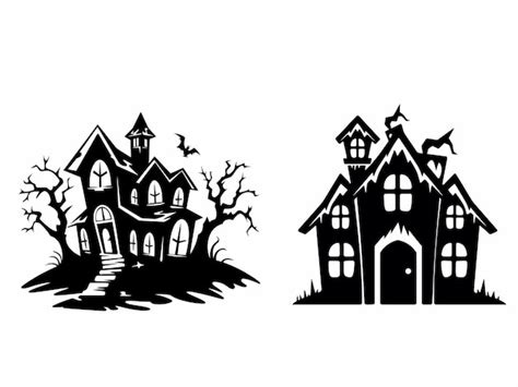 Premium Vector Halloween Haunted House Black Silhouette