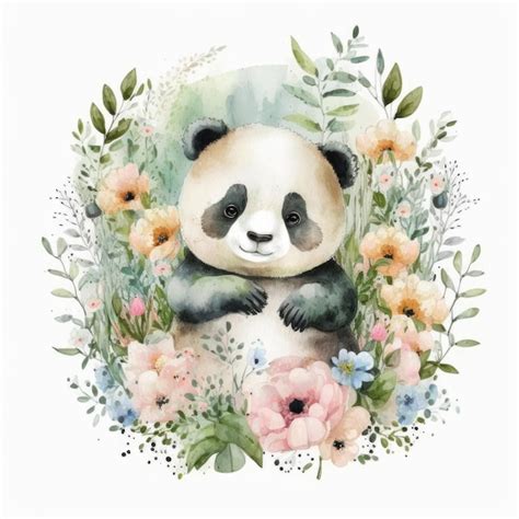 Linda ilustración de panda de acuarela ai generativexa Foto Premium