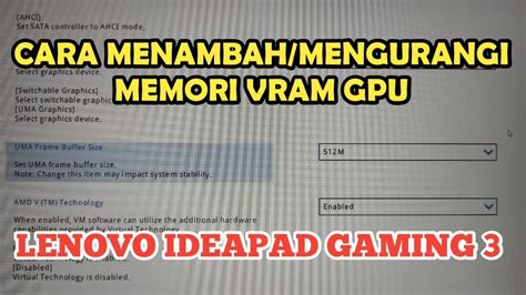 Cara Menambah Mengurangi Vram Gpu Laptop Lenovo Ideapad Gaming Youtube