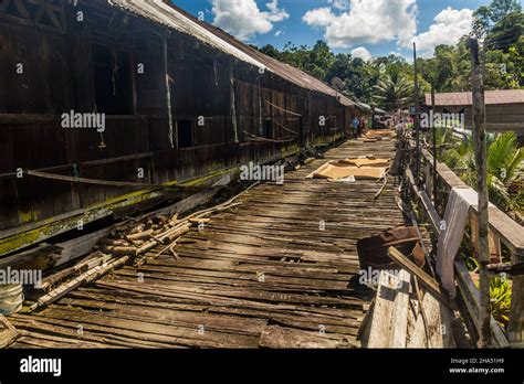 Veranda Of A Traditional Longhouse Near Batang Rejang River Sarawak