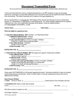 Fillable Online Document Transmittal Form Legacylegalplan Fax