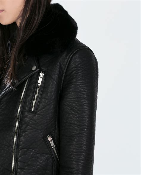 Zara Faux Leather Jacket With Detachable Fur Collar In Black Lyst