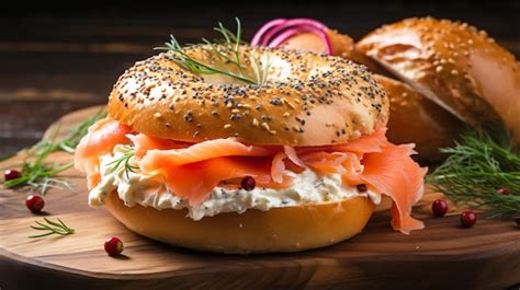 Premium AI Image | Bagel with Cream Cheese and lox