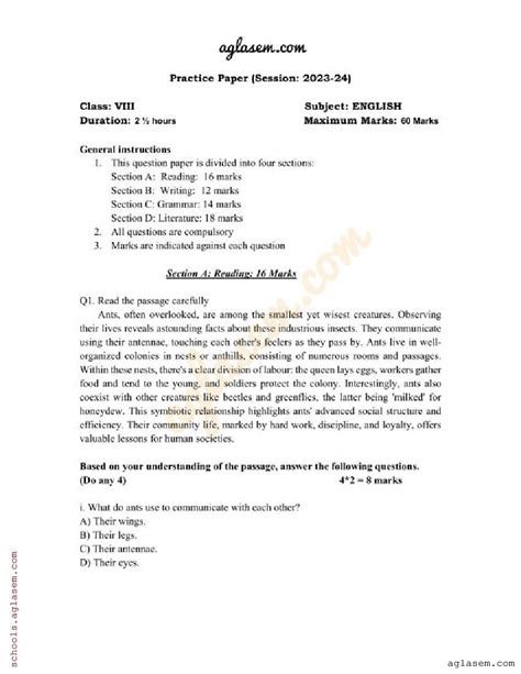 Class 8 English Question Paper With Solutions At Carolyn Stamper Blog