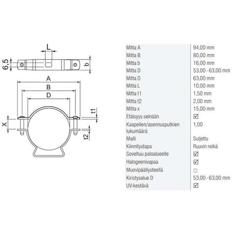 PUTKI 60T putkenpidin teräs 53 63 mm putkelle OBO 1317291