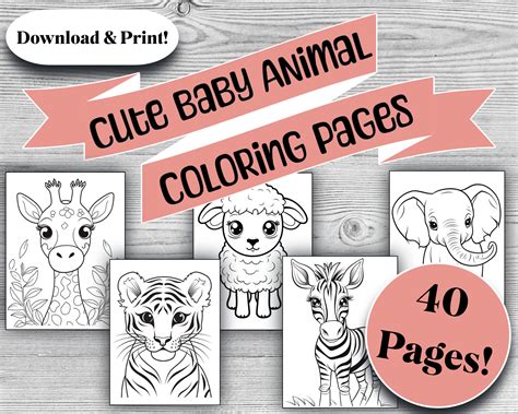 40 Cute Baby Animal Coloring Book Pages Printable Animal Coloring Pages, Kids & Adults Baby ...