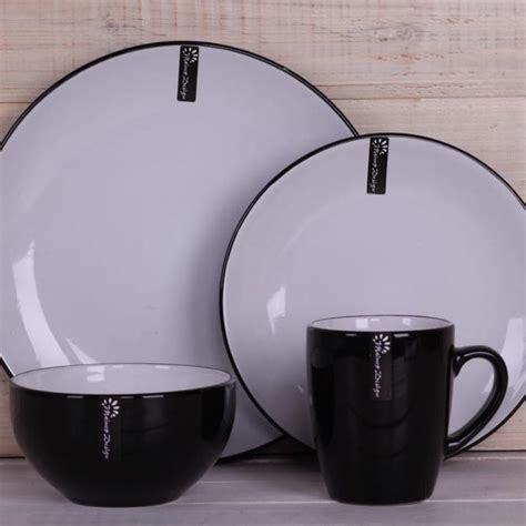 Pcs Modern Design Bicolor Ceramic Stoneware Dinner Set With Black And