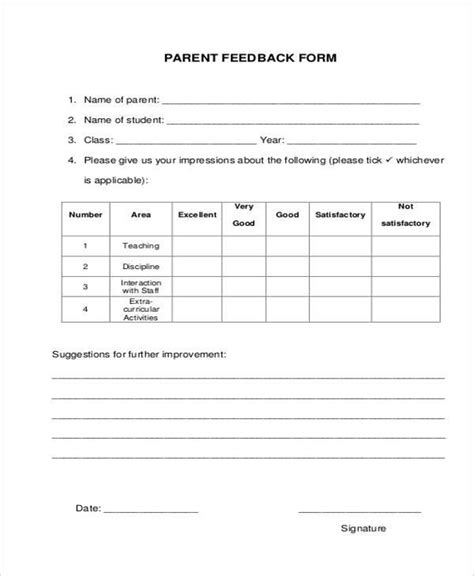 FREE 8+ Sample Parent Feedback Forms in PDF | MS Word