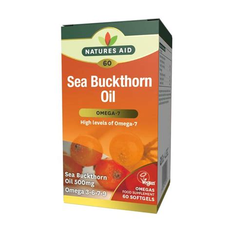 Natures Aid Sea Buckthorn Oil Omega 7 Soft Gel Supplement Capsules