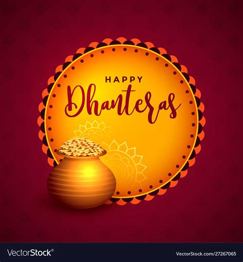 Beautiful Happy Dhanteras Festival Card Greeting Vector Image