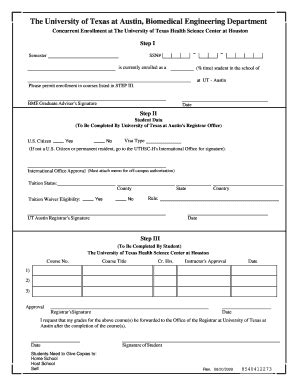 Fillable Online Secureweb Hsc Uth Tmc Concurrent Enr From UT Austin BME