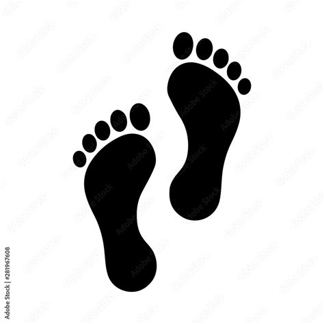 Human Feet Black Silhouette On White Background Footprint With Toes