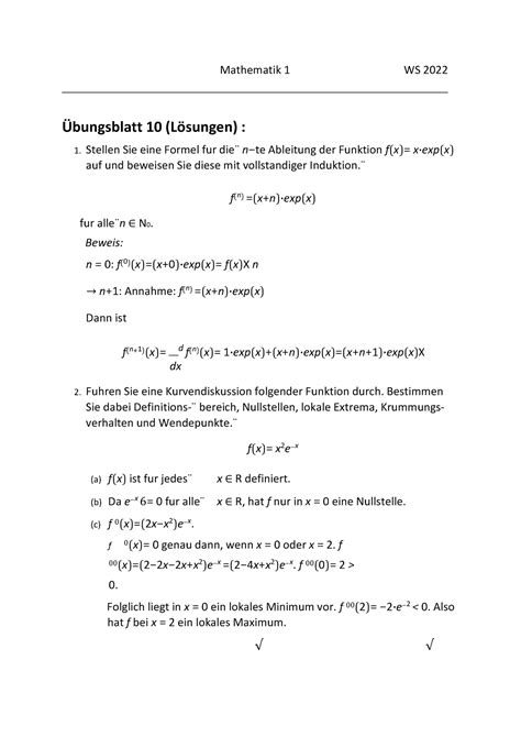 Mathe 1 Übung 10 Lösung Mathematik 1 WS 2022 Übungsblatt 10 Lösungen