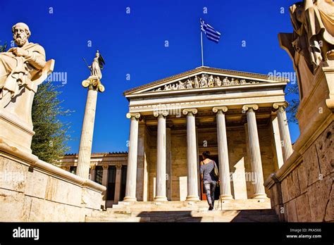 The Statues Of The Ancient Greek Philosopher Plato And Greek Goddess