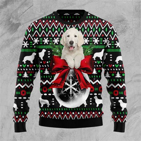 Golden Retriever Xmas Ball Christmas Wool Sweater - RobinPlaceFabrics