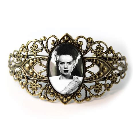 Antique Bronze Gothic Bride Of Frankenstein Horror Icon Filigree Cuff