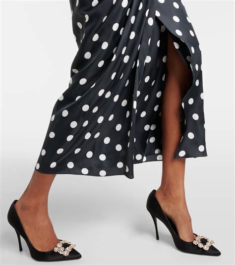 Polka Dot Gathered Satin Midi Skirt In Black Carolina Herrera Mytheresa