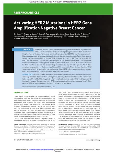 (PDF) Activating HER2 Mutations in HER2 Gene Amplification Negative Breast Cancer