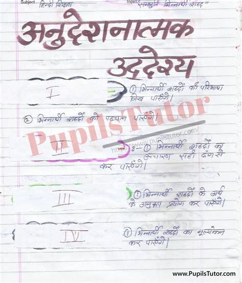 B Ed Lesson Plan In Hindi On Bhinnarthak Shabd For B Ed St Nd Year