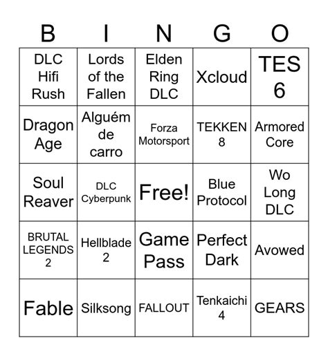 Bingo Xbox Showcase Bingo Card