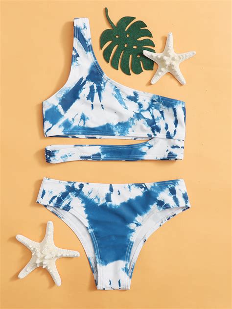 Bañador bikini con un hombro con abertura de tie dye