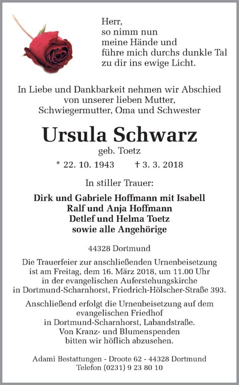 Traueranzeigen Von Ursula Schwarz Sich Erinnern De