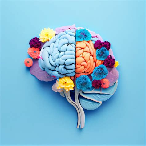 Human Brain With Blooming Flowers Mental Health Concept Positive