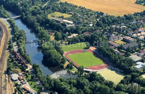 Luftaufnahme Saalfeld Saale Stadion Saalewiesen In Saalfeld Im