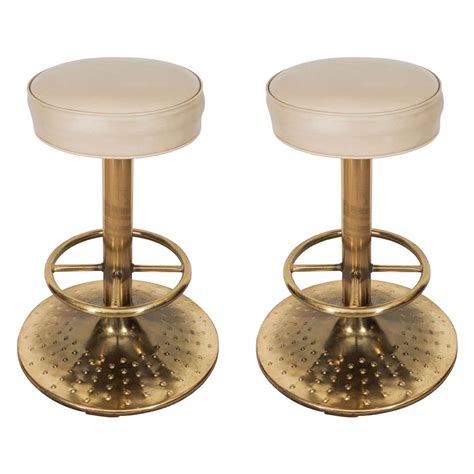 Great Modernistic Midcentury Pair Of Brass Bar Stools Bar Stool