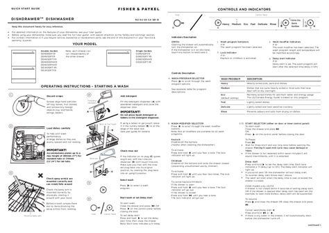 Fisher Paykel DishDrawer Quick Start Guide For Installation And