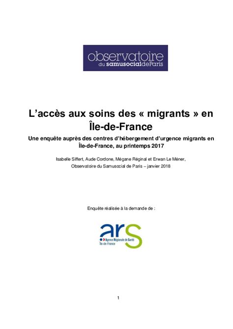 Pdf Laccès Aux Soins Des « Migrants En Île De France Erwan Le