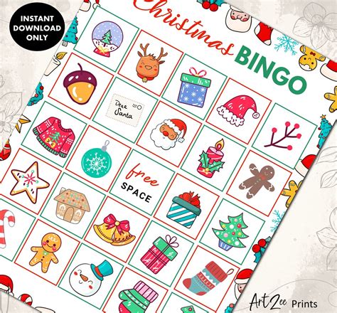 Printable Christmas Bingo Cards for Kids 20 Cute Holiday - Etsy