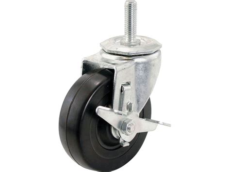 4 Inch Swivel W Brake Threaded Stem Soft Rubber Caster 115 Lb Load