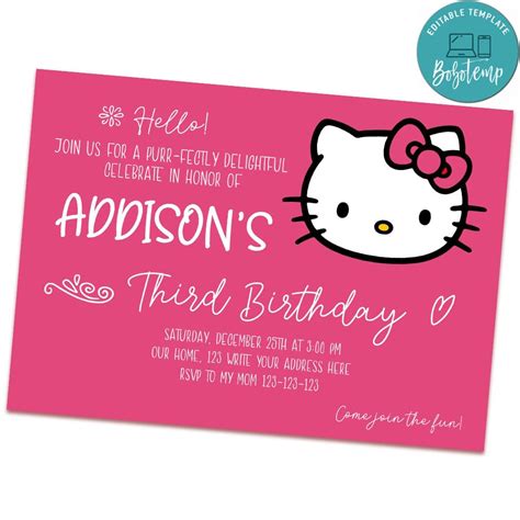 Hello Kitty Invitation Customizable Template Instant Download