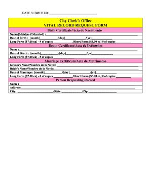 Fillable Online Vital Records Request Form City Of Lawrence Fax Email