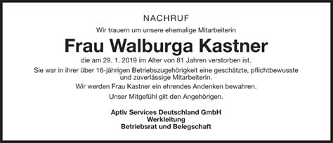 Traueranzeigen Von Walburga Kastner Trauer Nn De