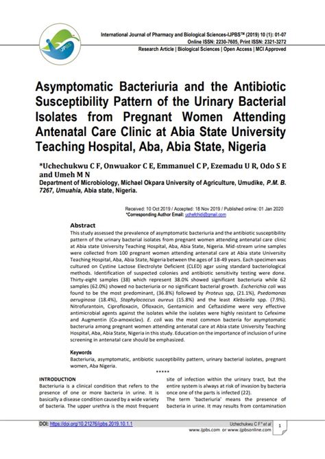 Asymptomatic bacteriuria and the antibiotic susceptibility pattern of ...