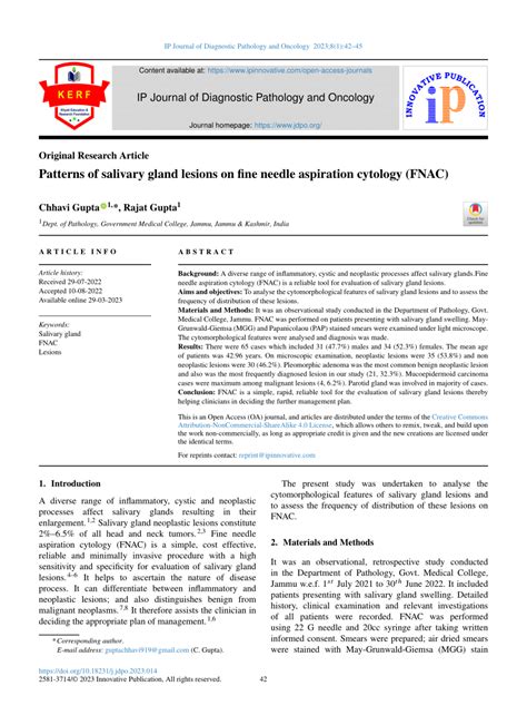 PDF Patterns Of Salivary Gland Lesions On Fine Needle Aspiration